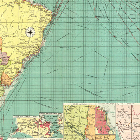 Vintage Map of the South Atlantic Ocean, 1922