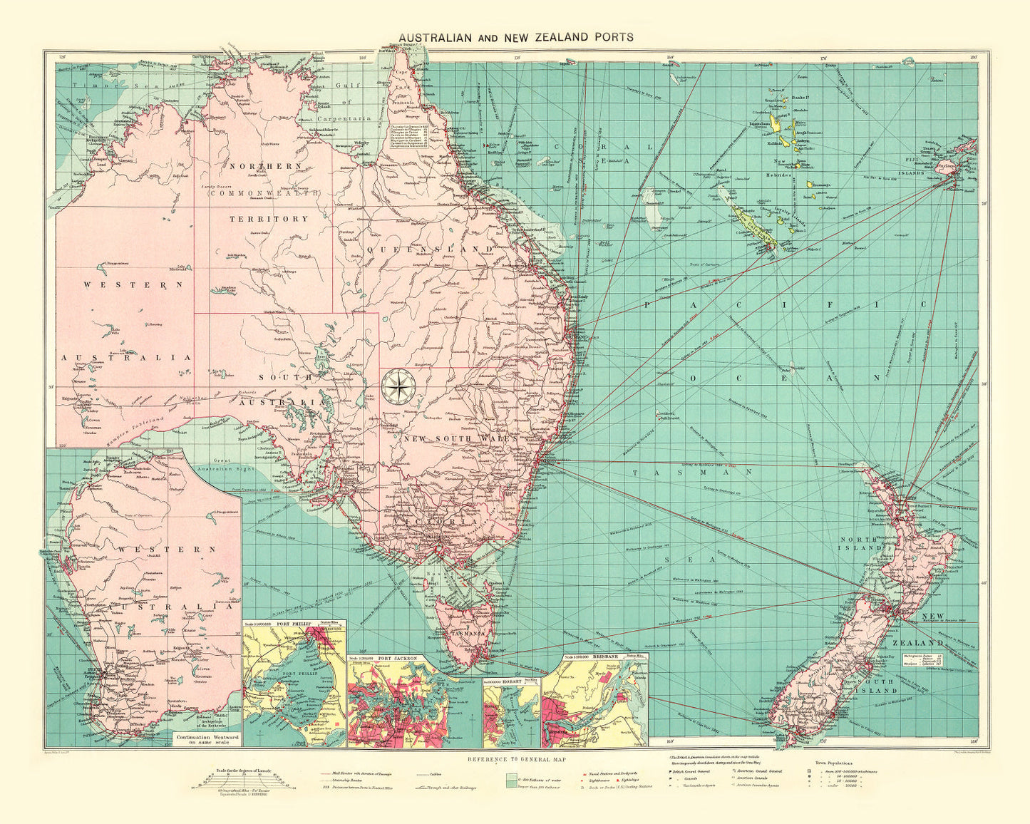 Vintage Map of Australia and New Zealand Ports, 1922