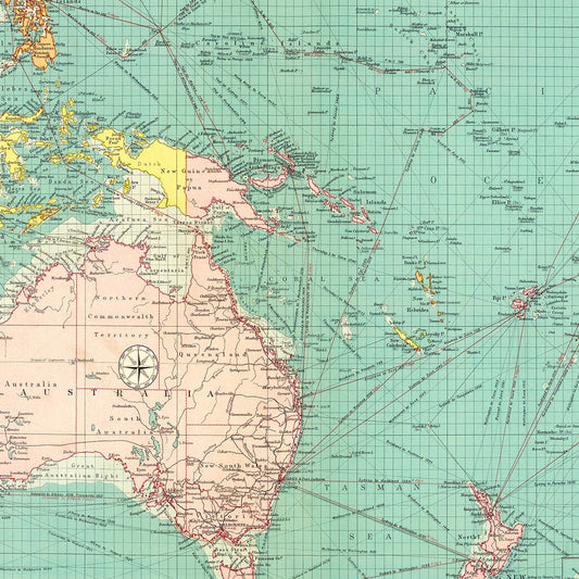 Vintage Map of Australasian and Polynesian Ports, 1922
