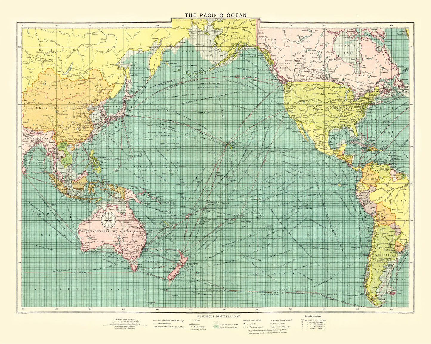 Vintage Map of the Pacific Ocean, 1922