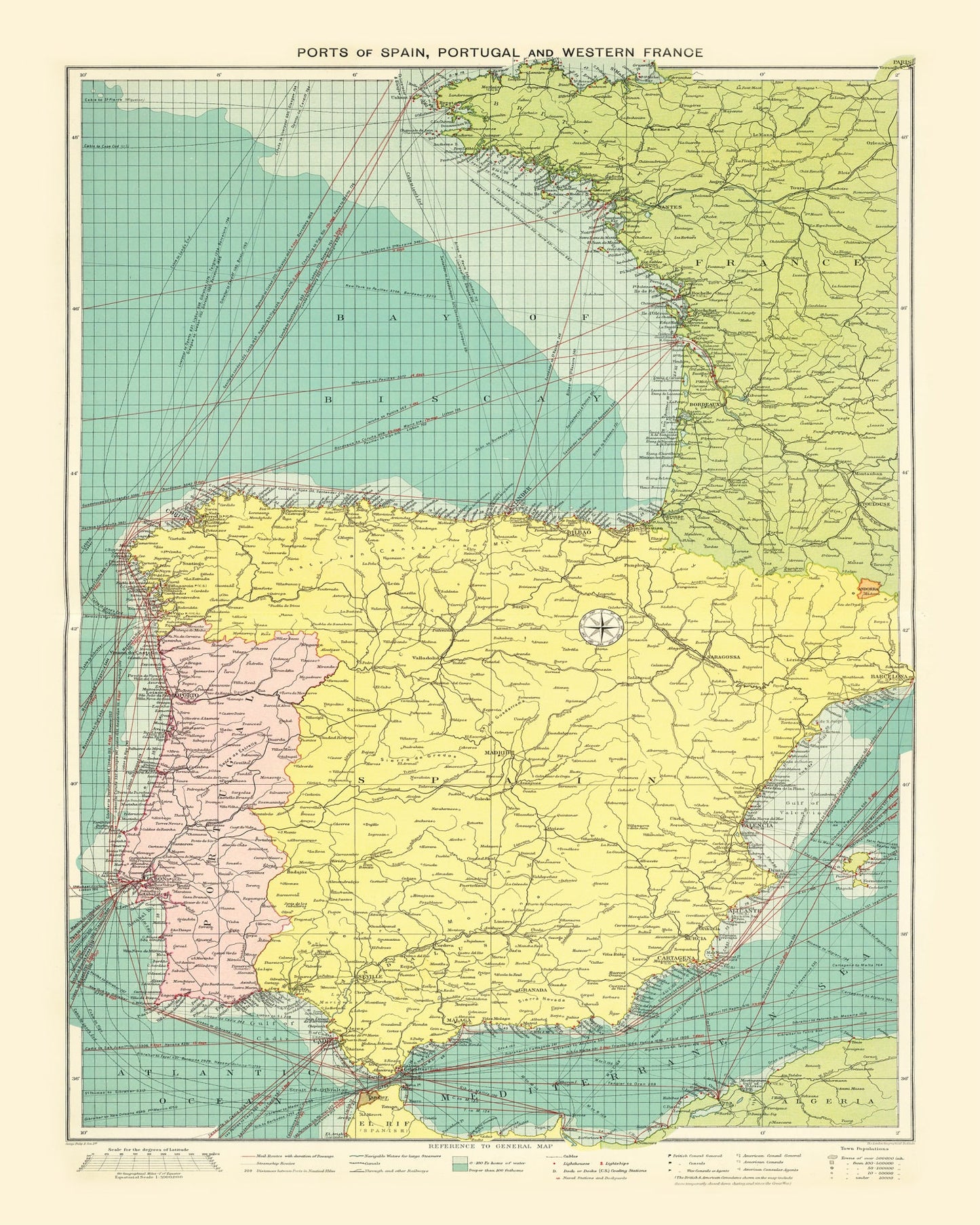Vintage Map of the Ports of Spain & Portugal, 1922