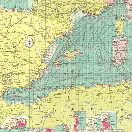 Vintage Map of the Western Mediterranean Sea 1922