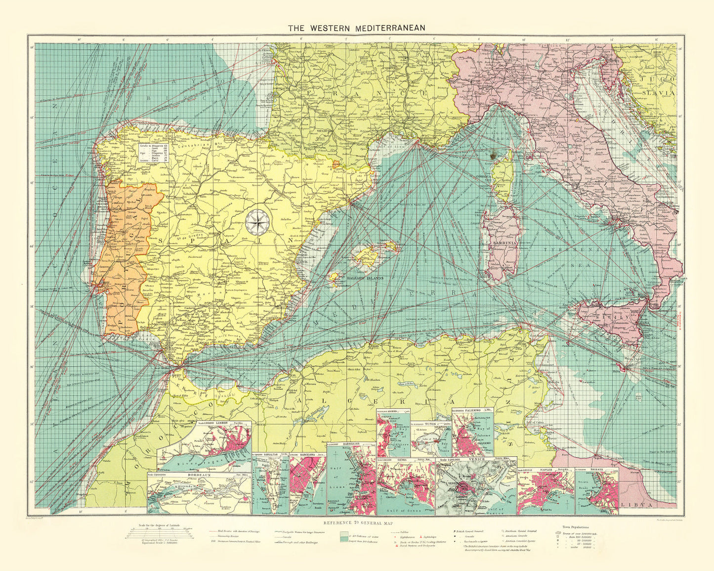 Vintage Map of the Western Mediterranean Sea 1922