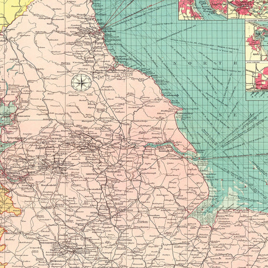 Vintage Map of Eastern Great Britain Ports, 1922