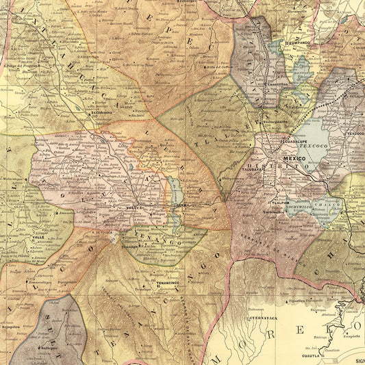 Vintage Map of Mexico, 1886