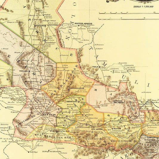Vintage Map of San Luis Potosi, Mexico, 1886