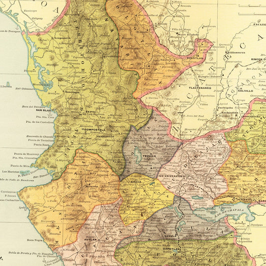 Vintage Map of Jalisco, Mexico, 1886