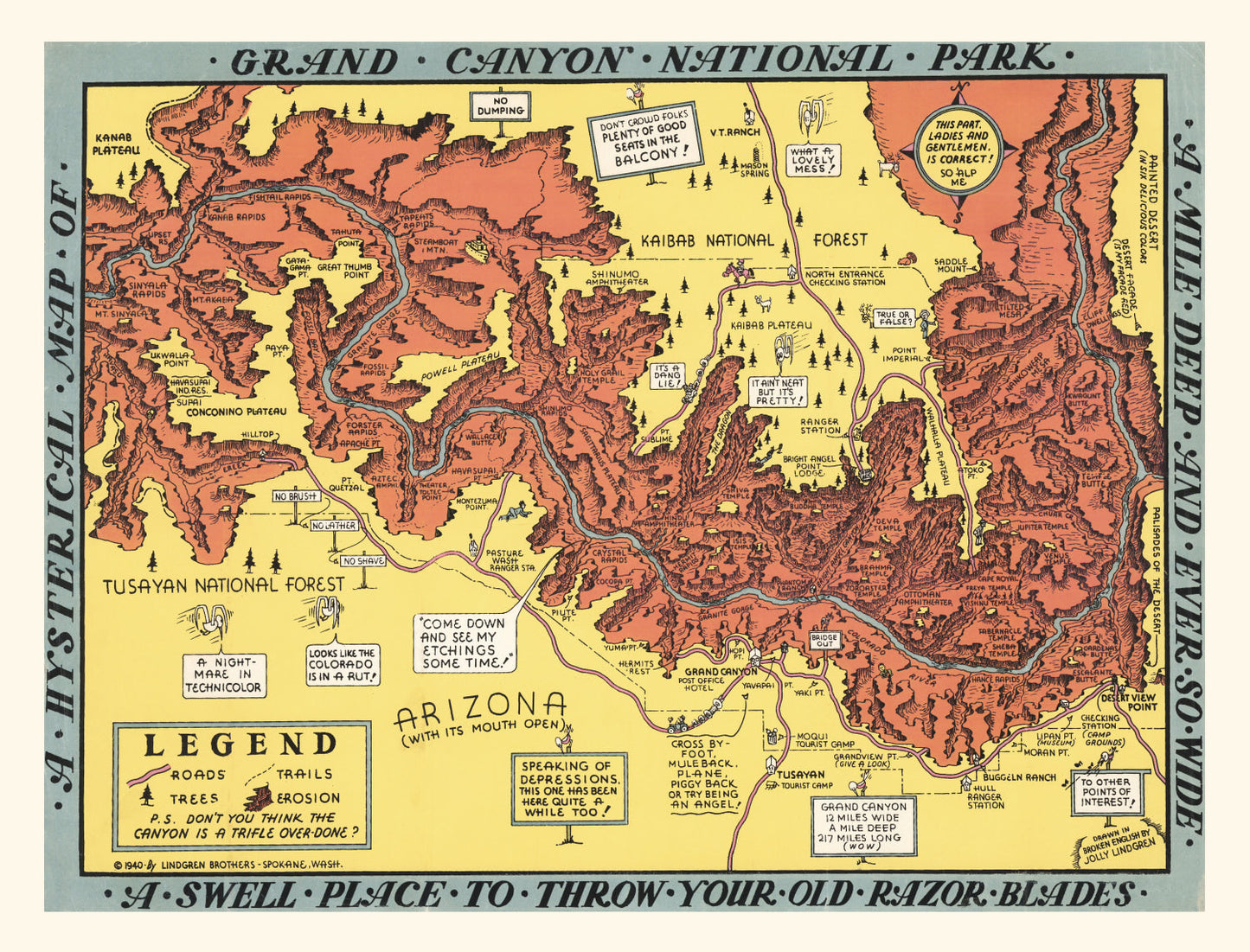 Vintage Map of Grand Canyon National Park, 1940
