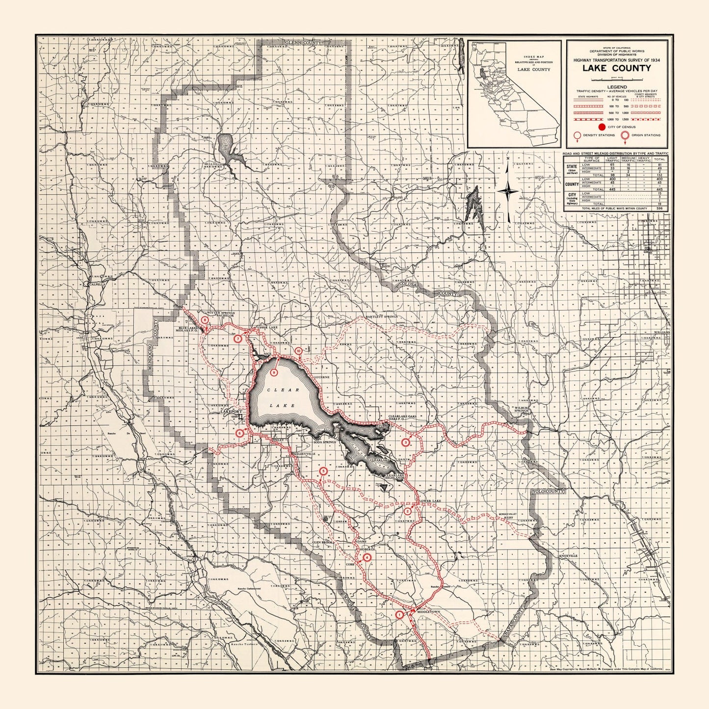 Vintage Map of Lake County, California, 1935
