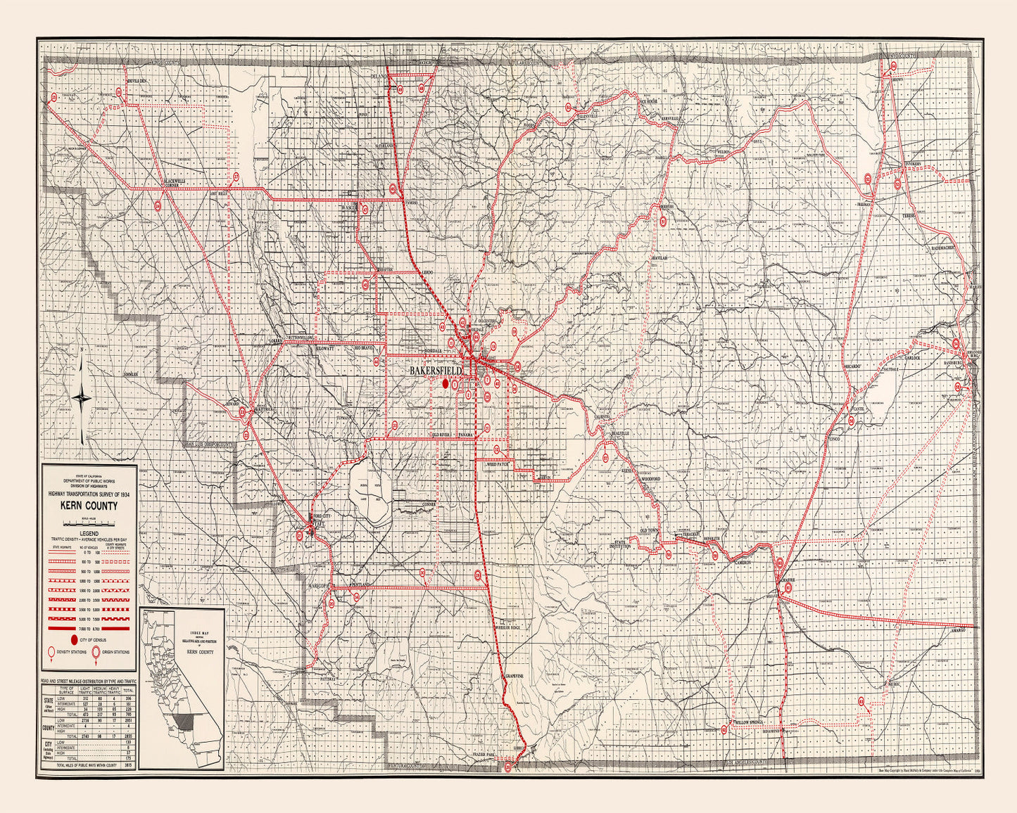 Vintage Map of Kern County, California, 1935