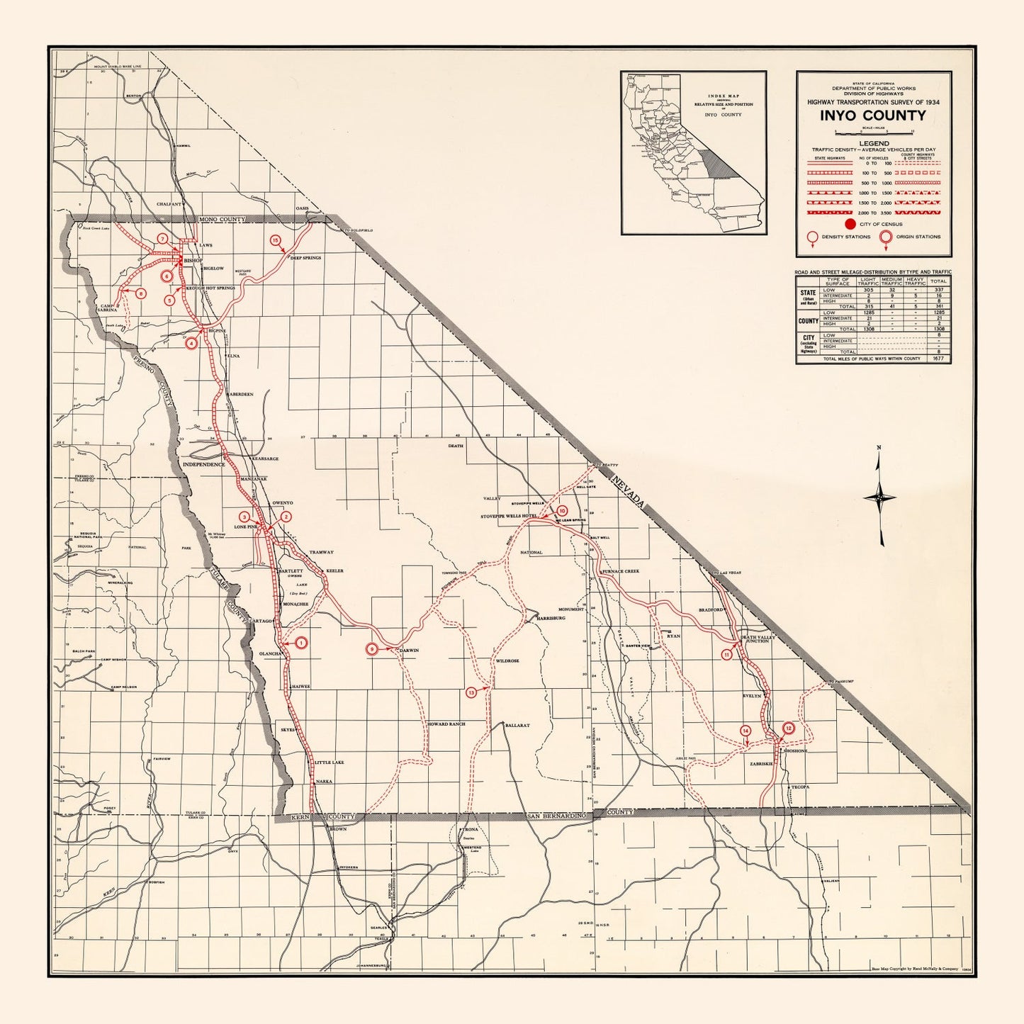 Vintage Map of Inyo County, California, 1935