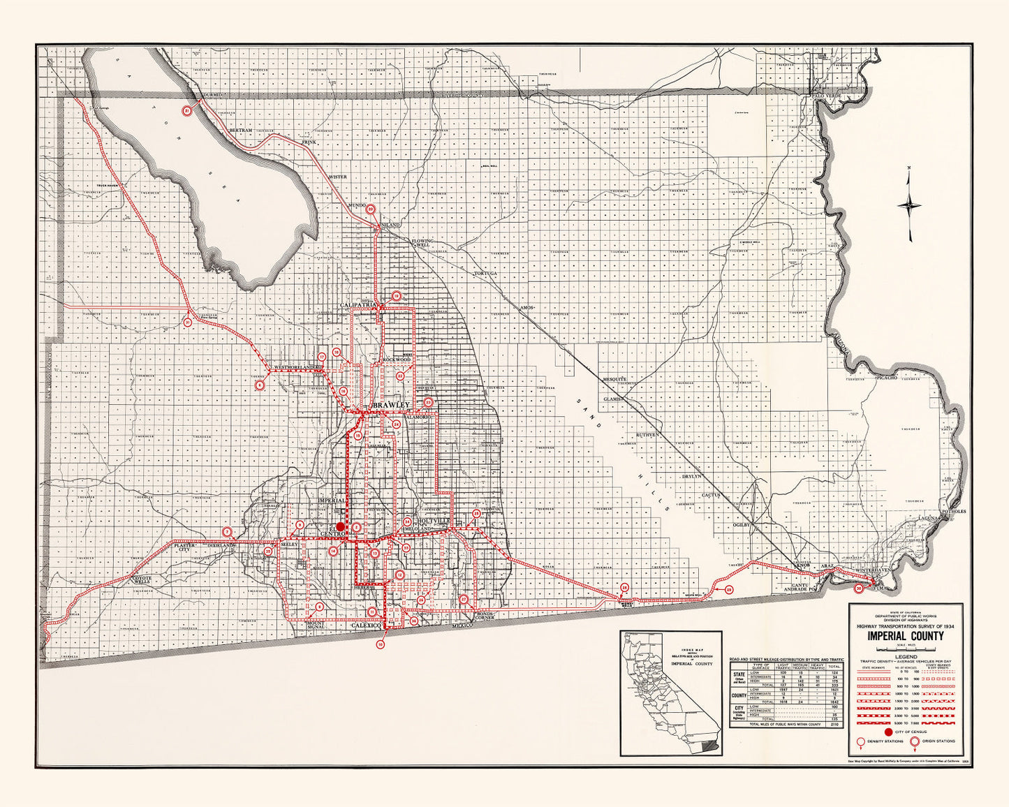 Vintage Map of Imperial County, California, 1935