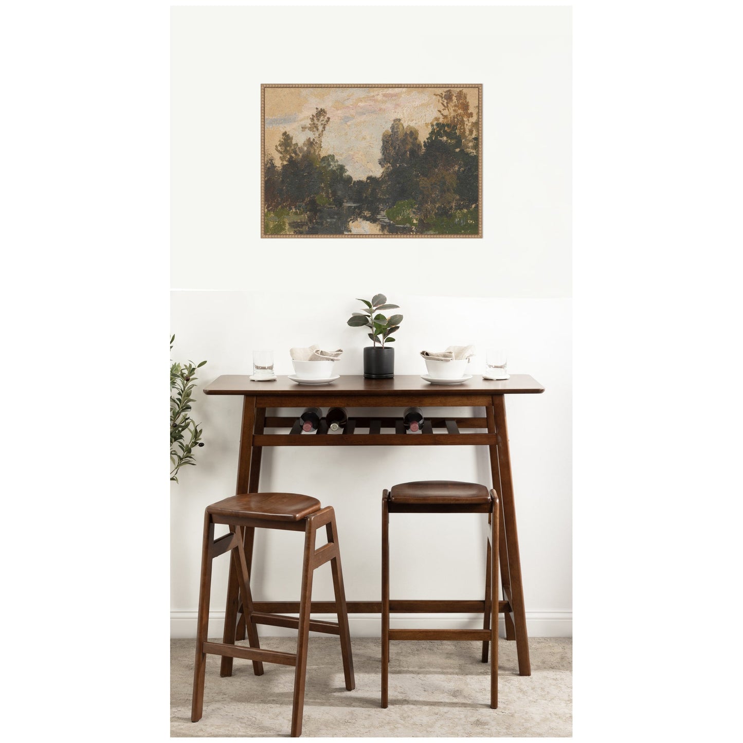 Wooded River Landscape Framed Canvas Wall Art