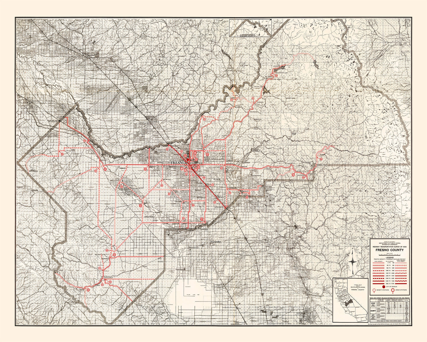 Vintage Map of Fresno County, California, 1935