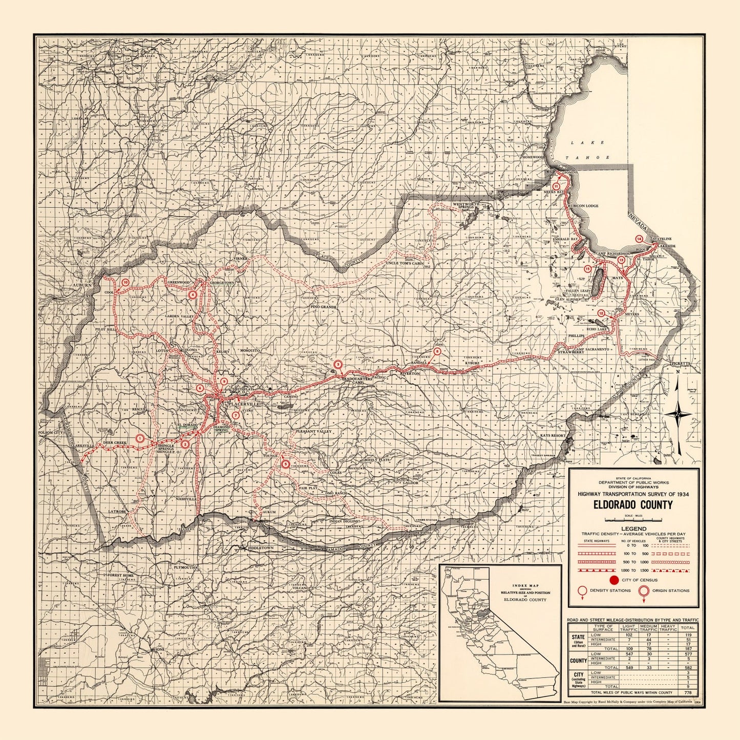 Vintage Map of El Dorado County, California 1935