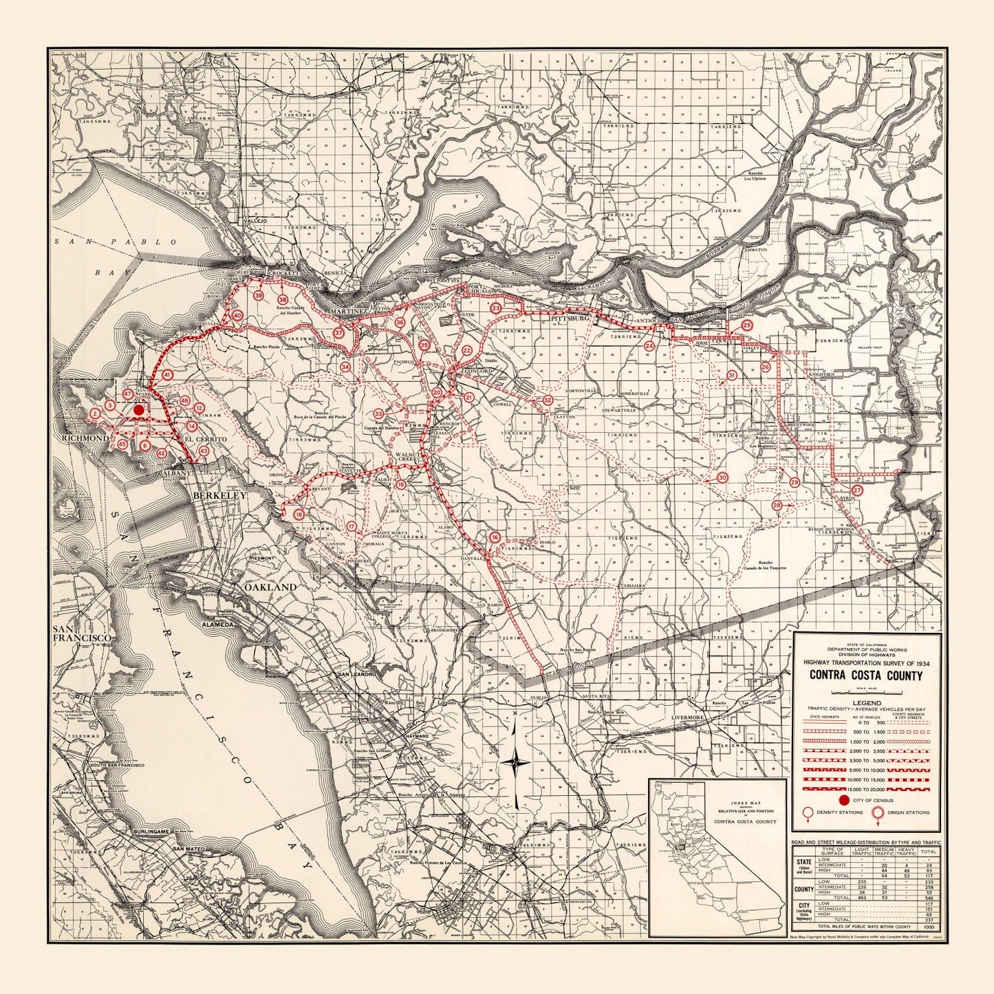 Vintage Map of Contra Costa County, California, 1935