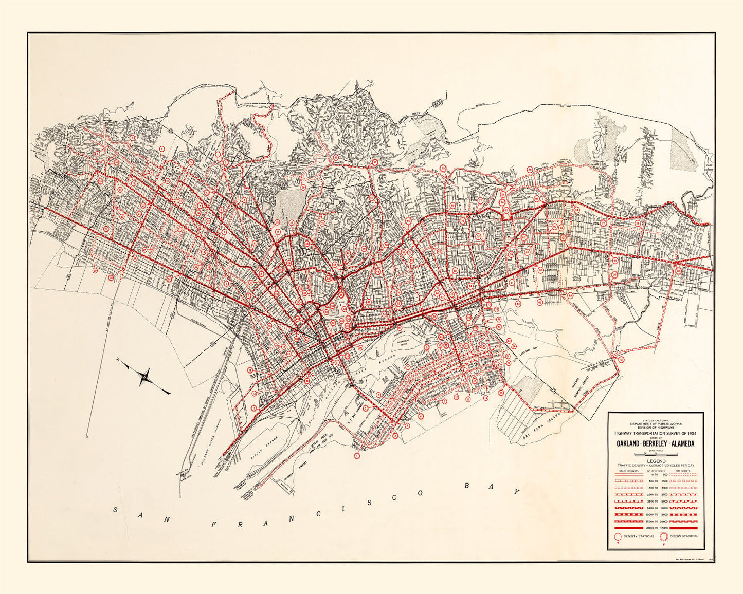 Vintage Map of Oakland, California, 1935