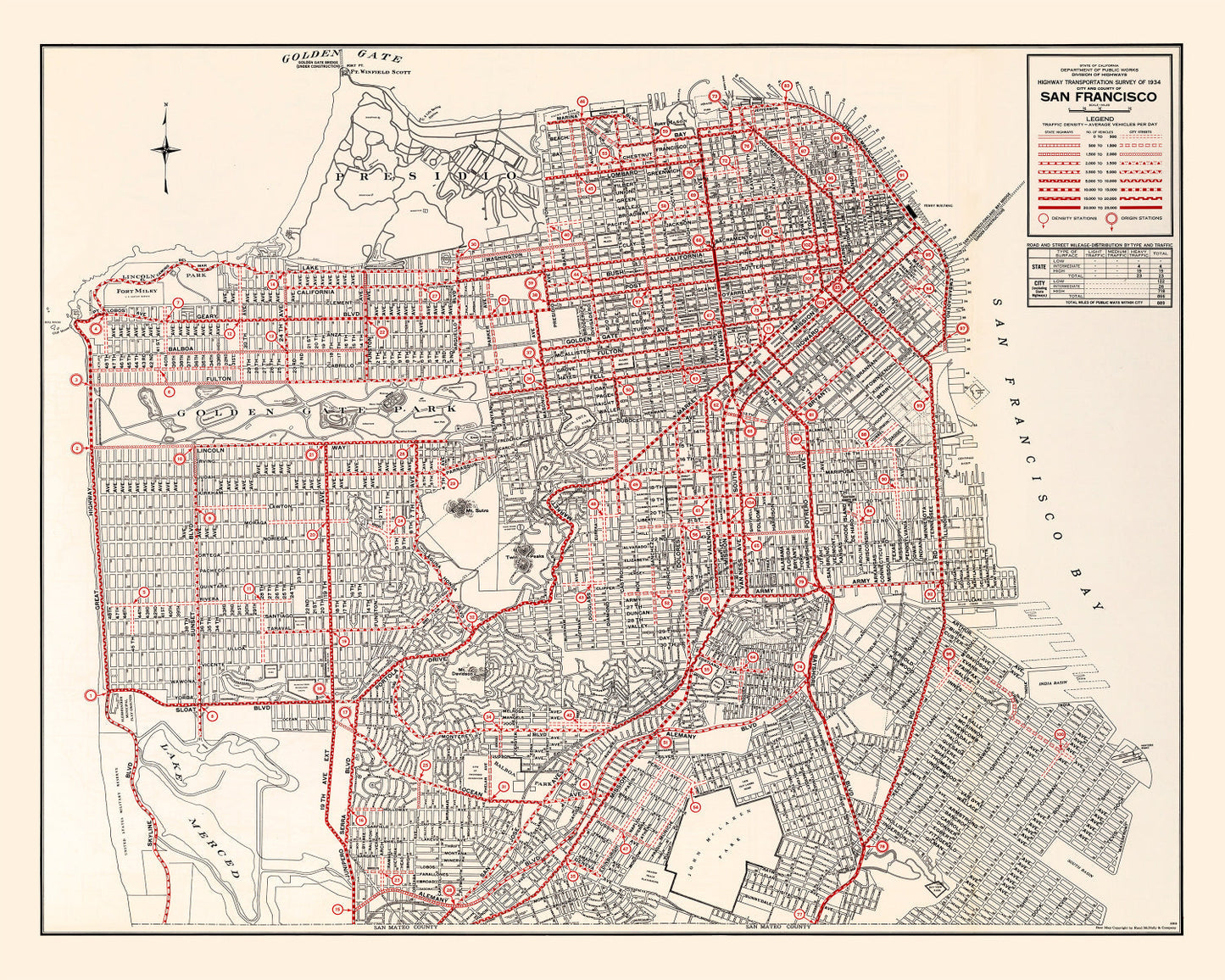 Vintage Map of San Francisco County, California, 1935