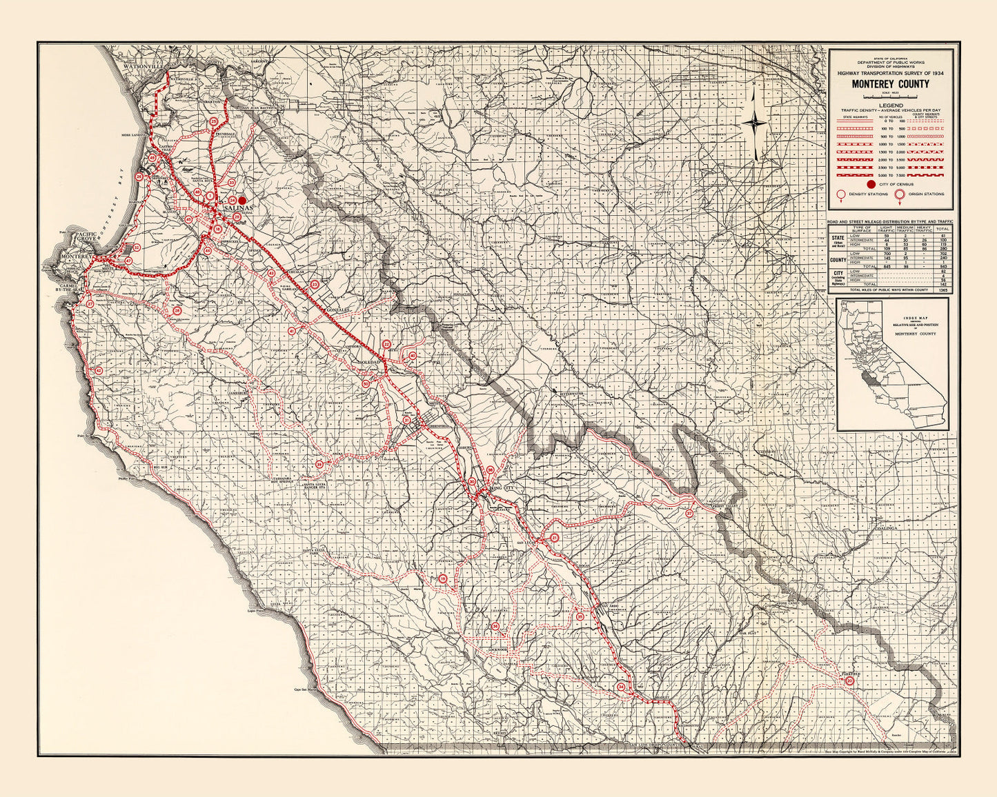 Vintage Map of Monterey County, California, 1935