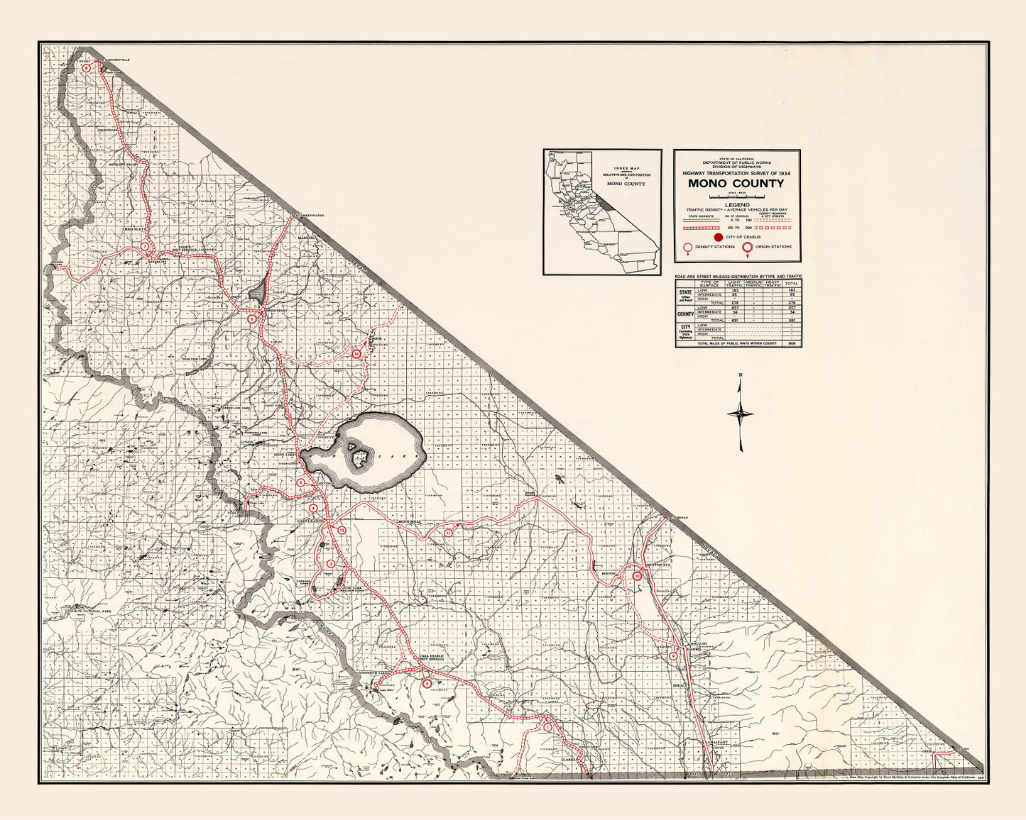 Vintage Map of Mono County, California, 1935