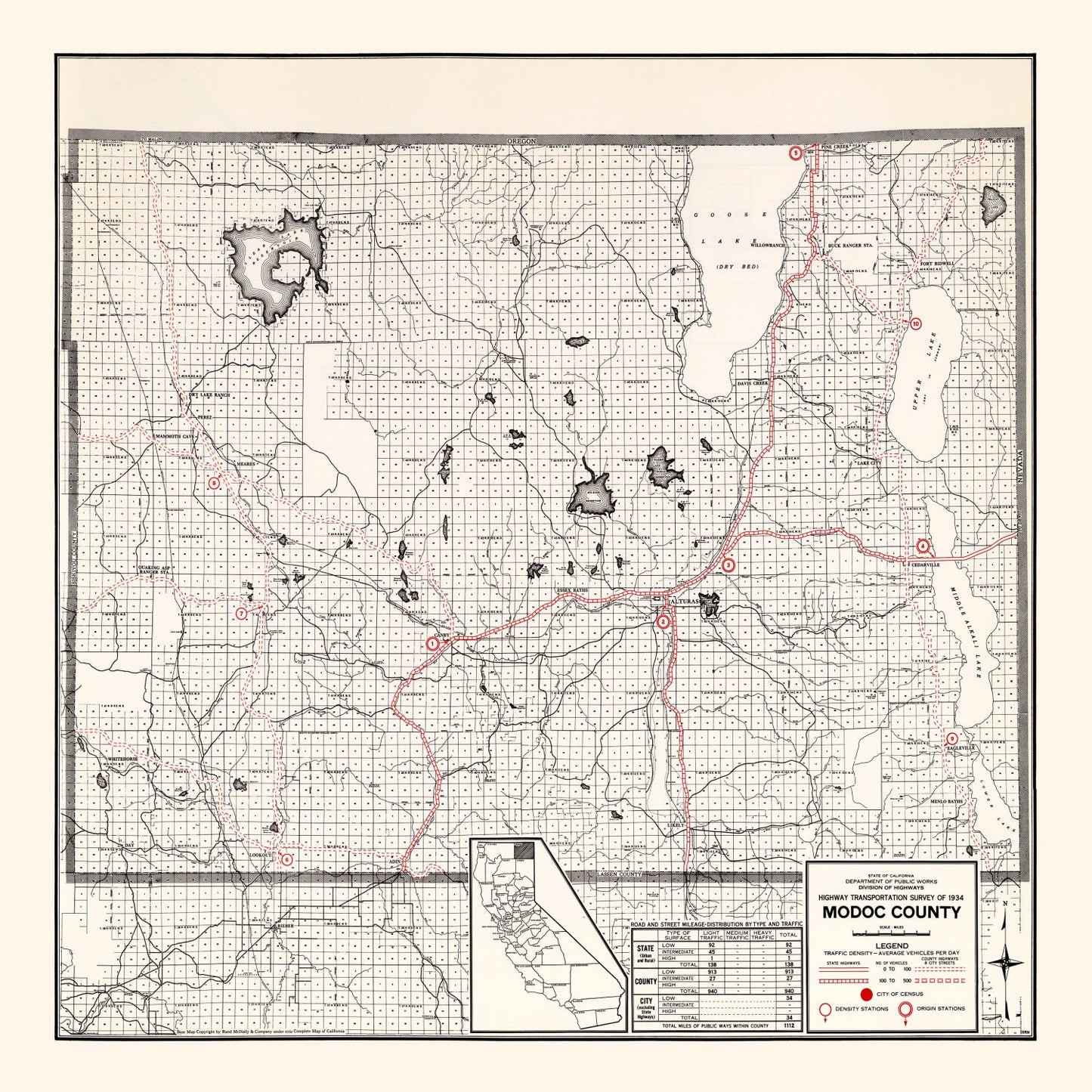 Vintage Map of Modoc County, California, 1935