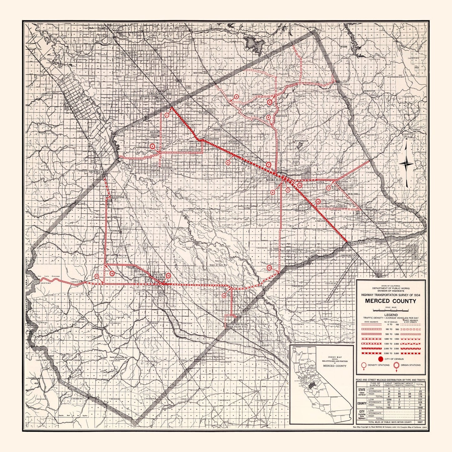 Vintage Map of Merced County, California, 1935