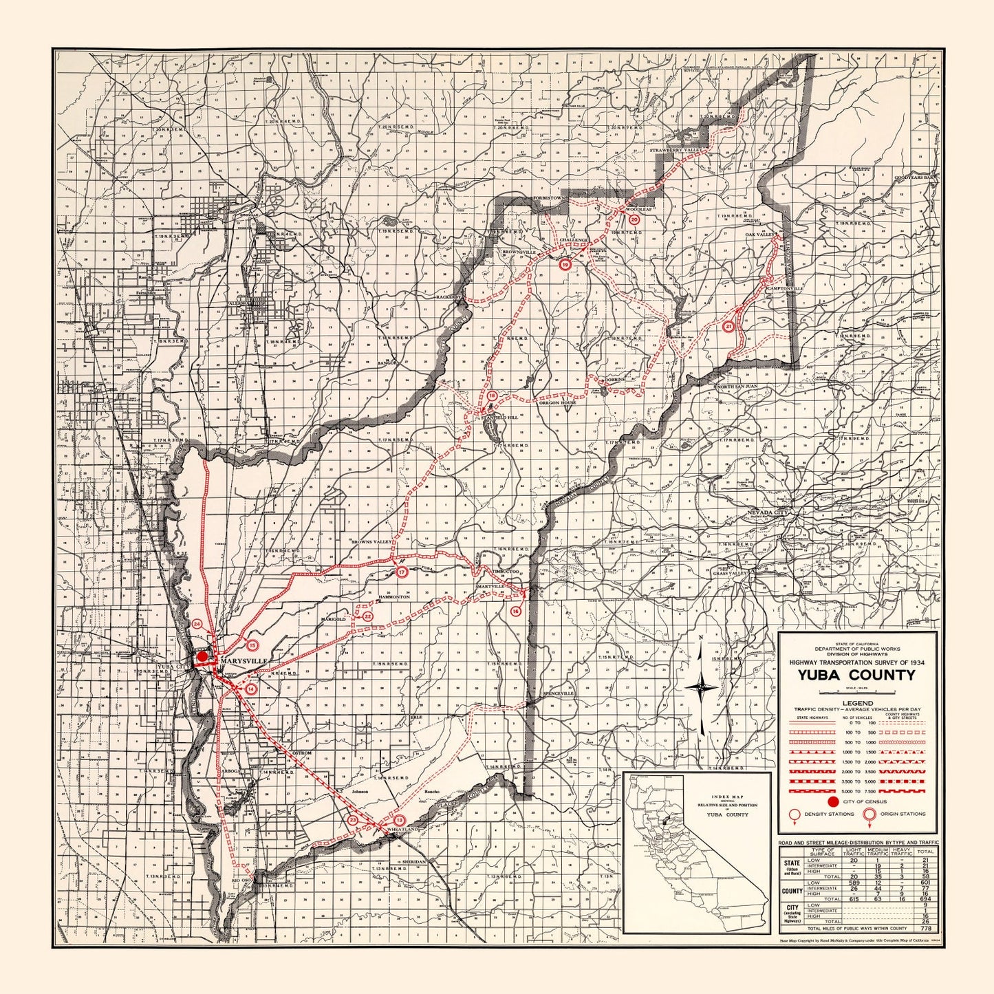 Vintage Map of Yuba County California, 1935