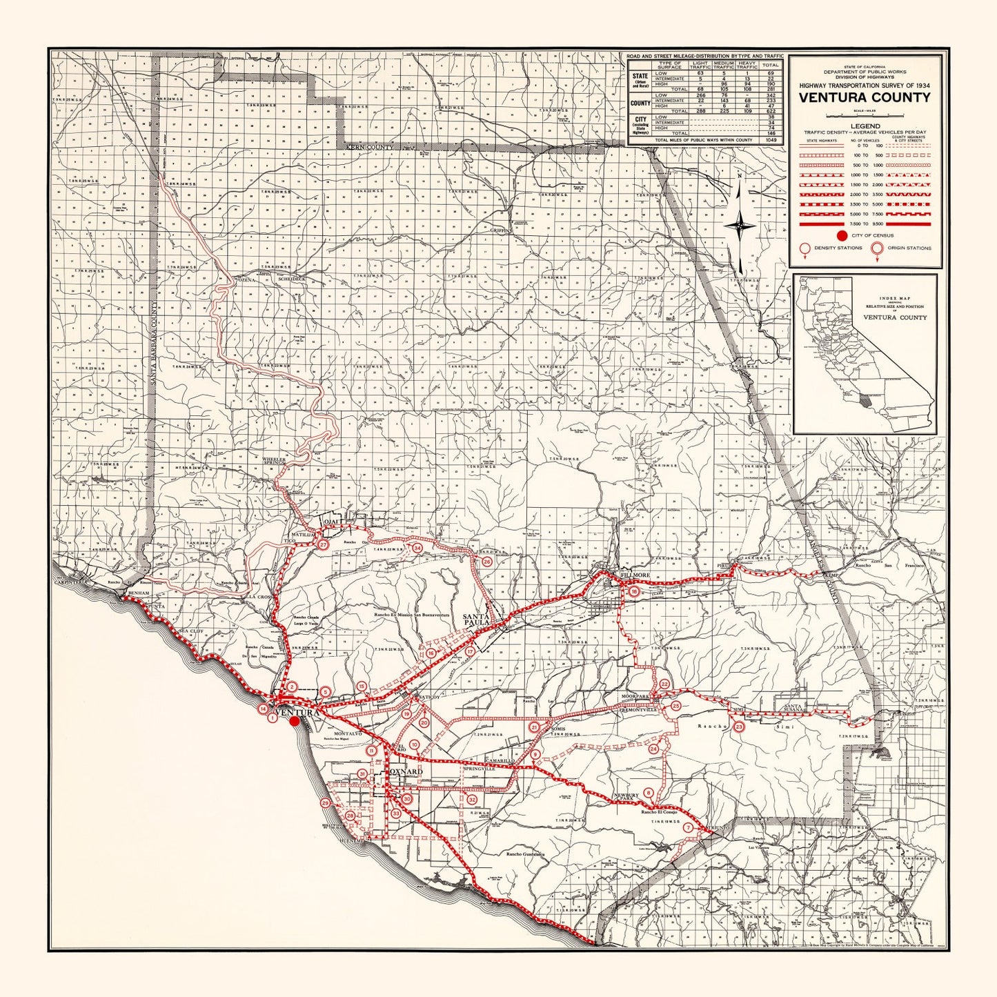 Vintage Map of Ventura County, California, 1935