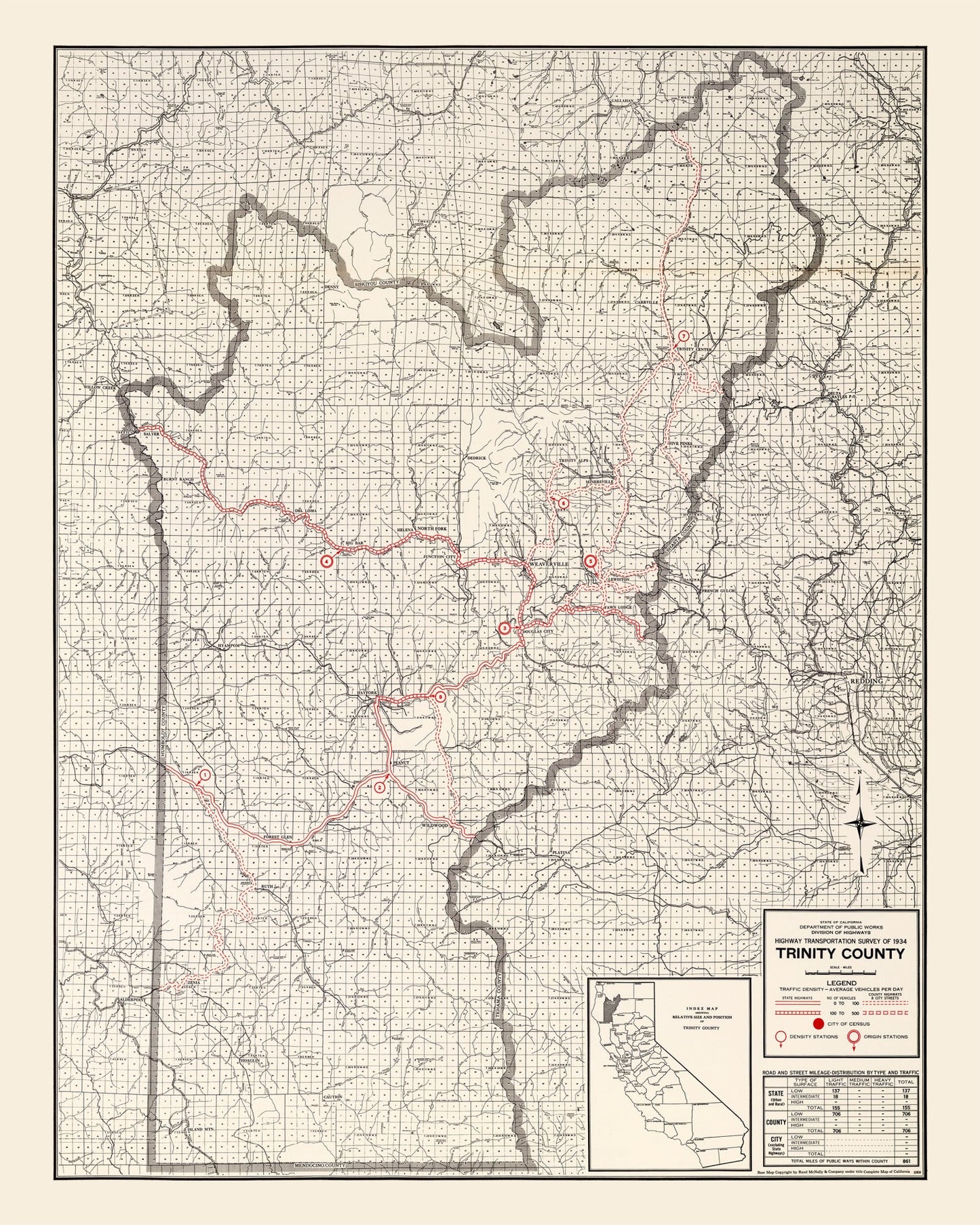 Vintage Map of Trinity County, California, 1935