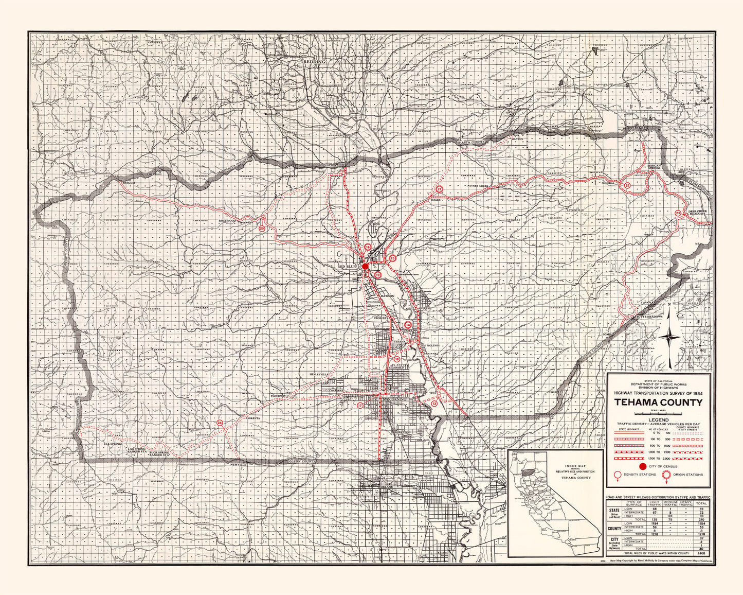 Vintage Map of Tehama County, California, 1935
