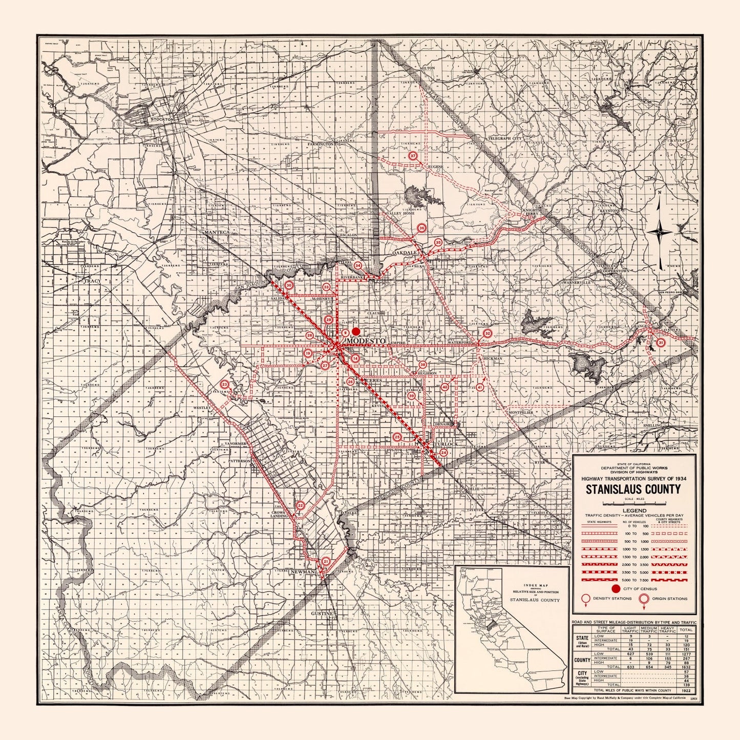 Vintage Map of Stanislaus County, California, 1935