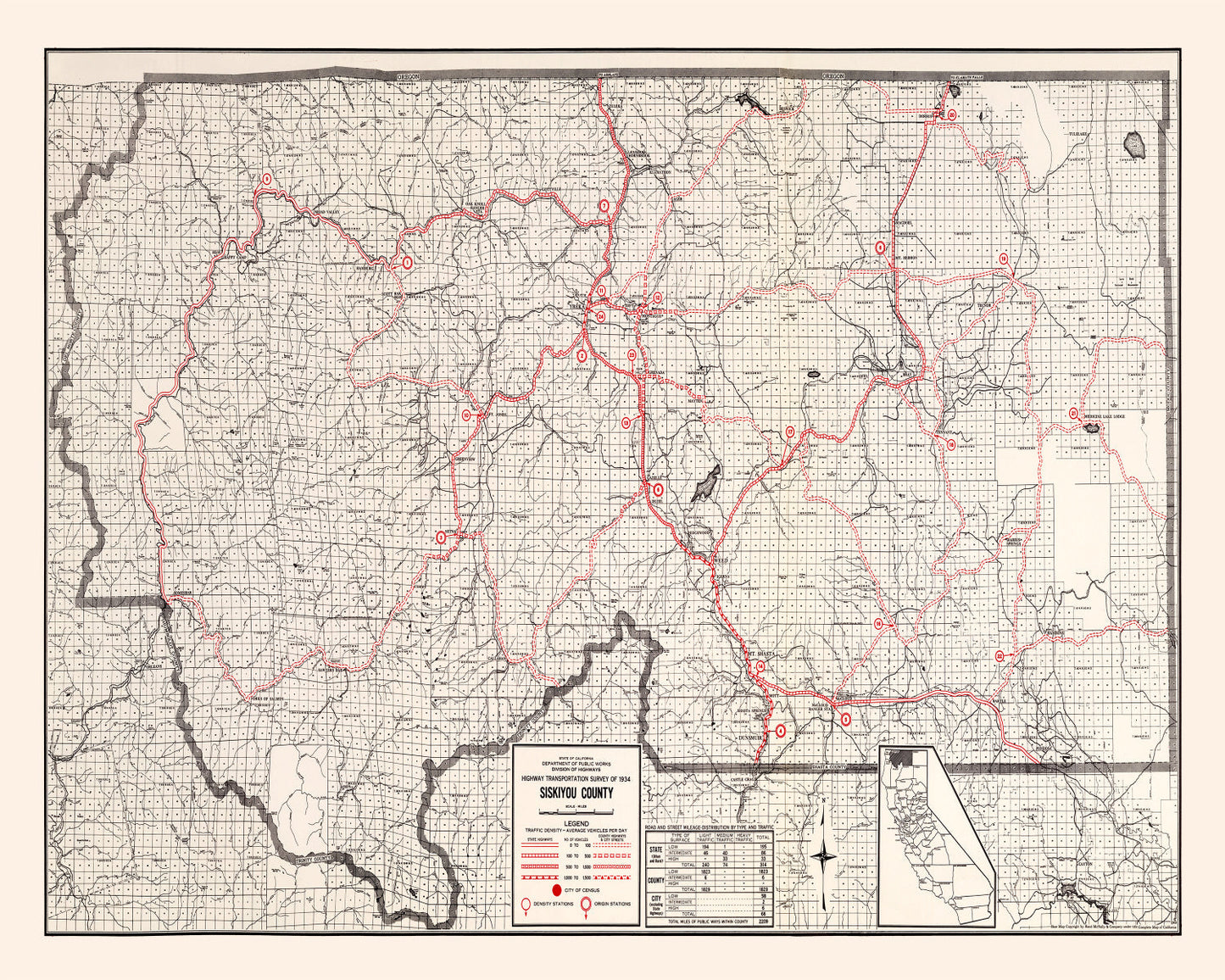 Vintage Map of Siskiyou County, California, 1935