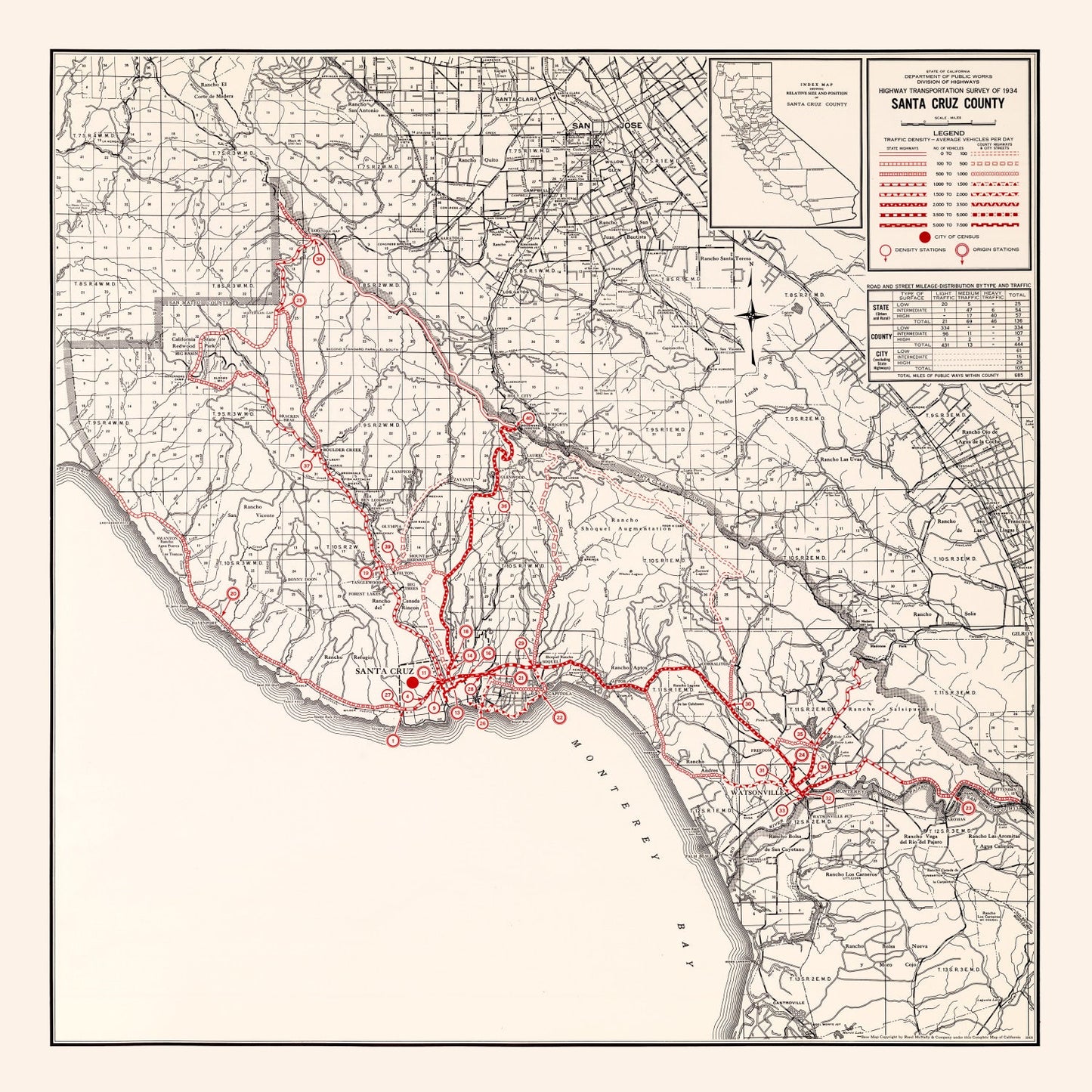 Vintage Map of Santa Cruz County, California, 1935