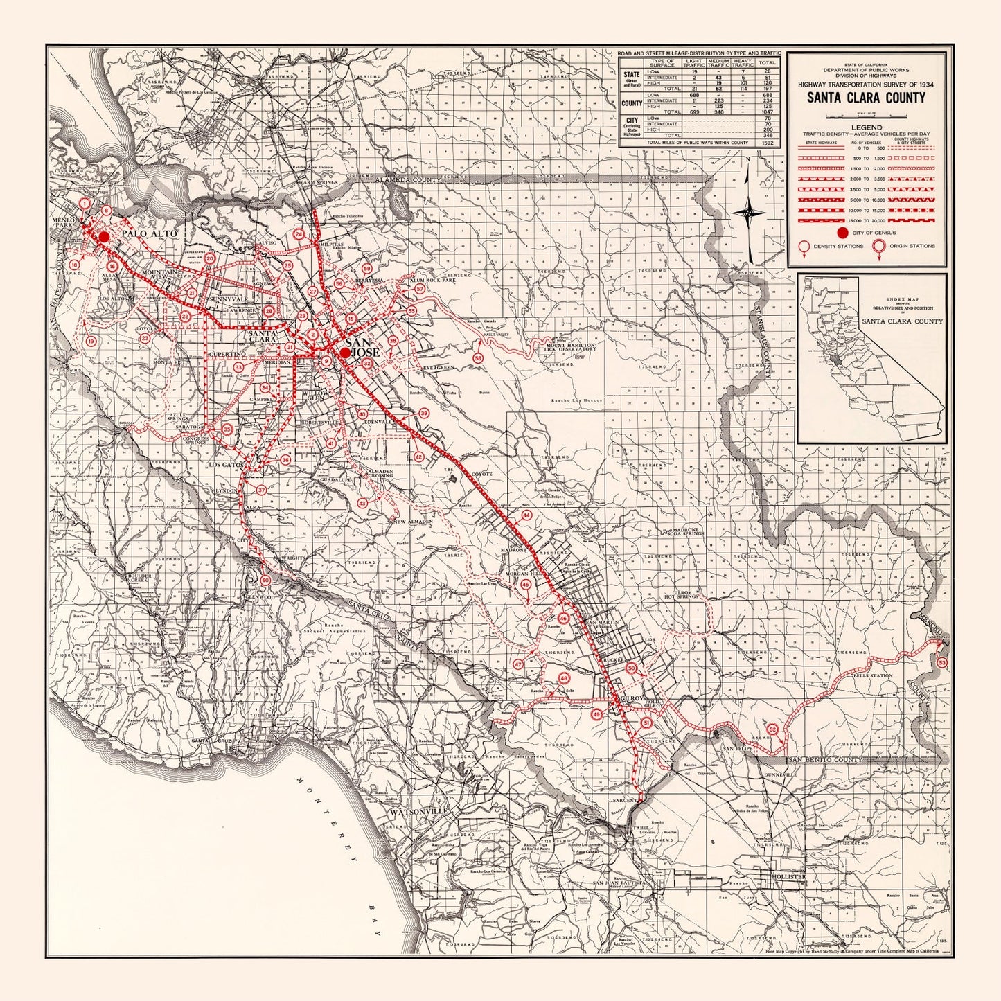 Vintage Map of Santa Clara County, California, 1935