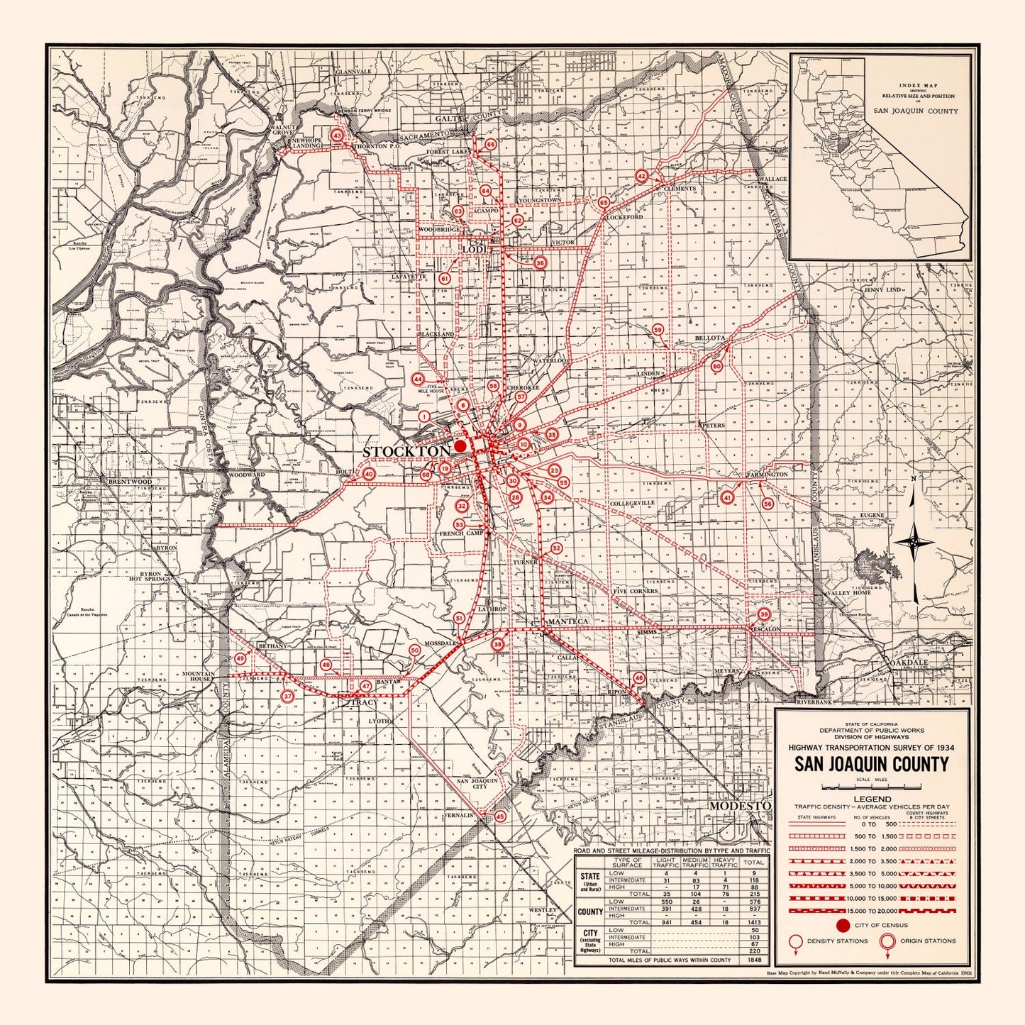 Vintage Map of San Joaquin County, California, 1935