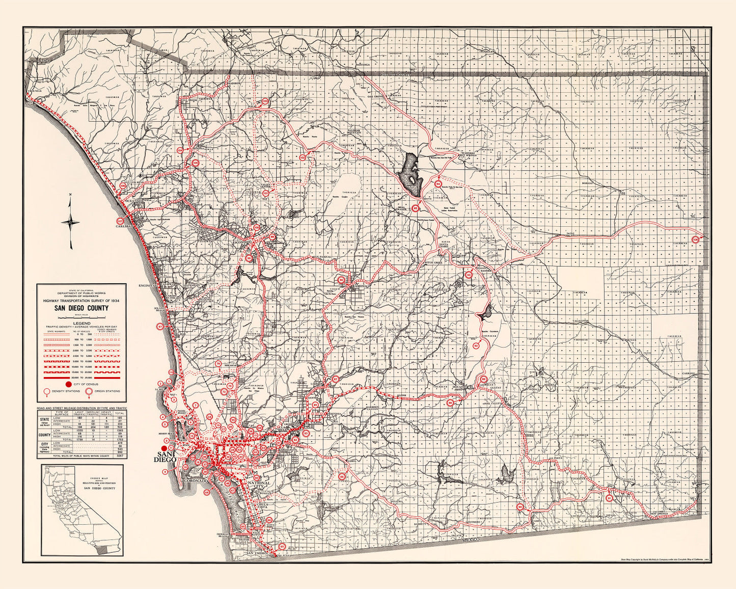 Vintage Map of San Diego County, California, 1935 III
