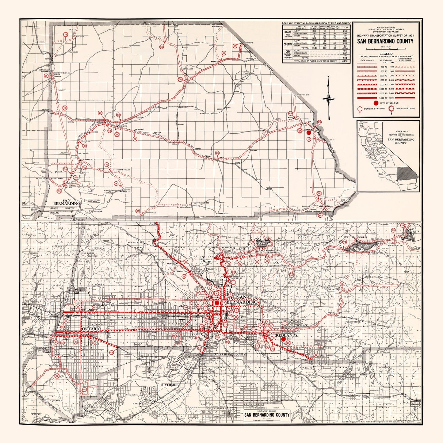 Vintage Map of San Bernardino County, California, 1935