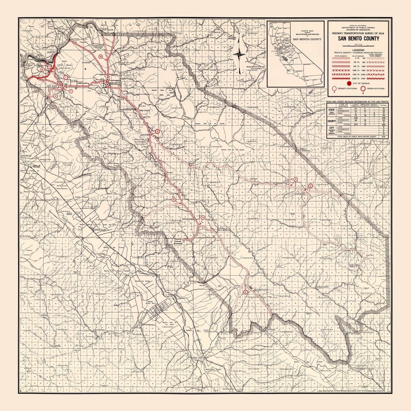 Vintage Map of San Benito County, California, 1935