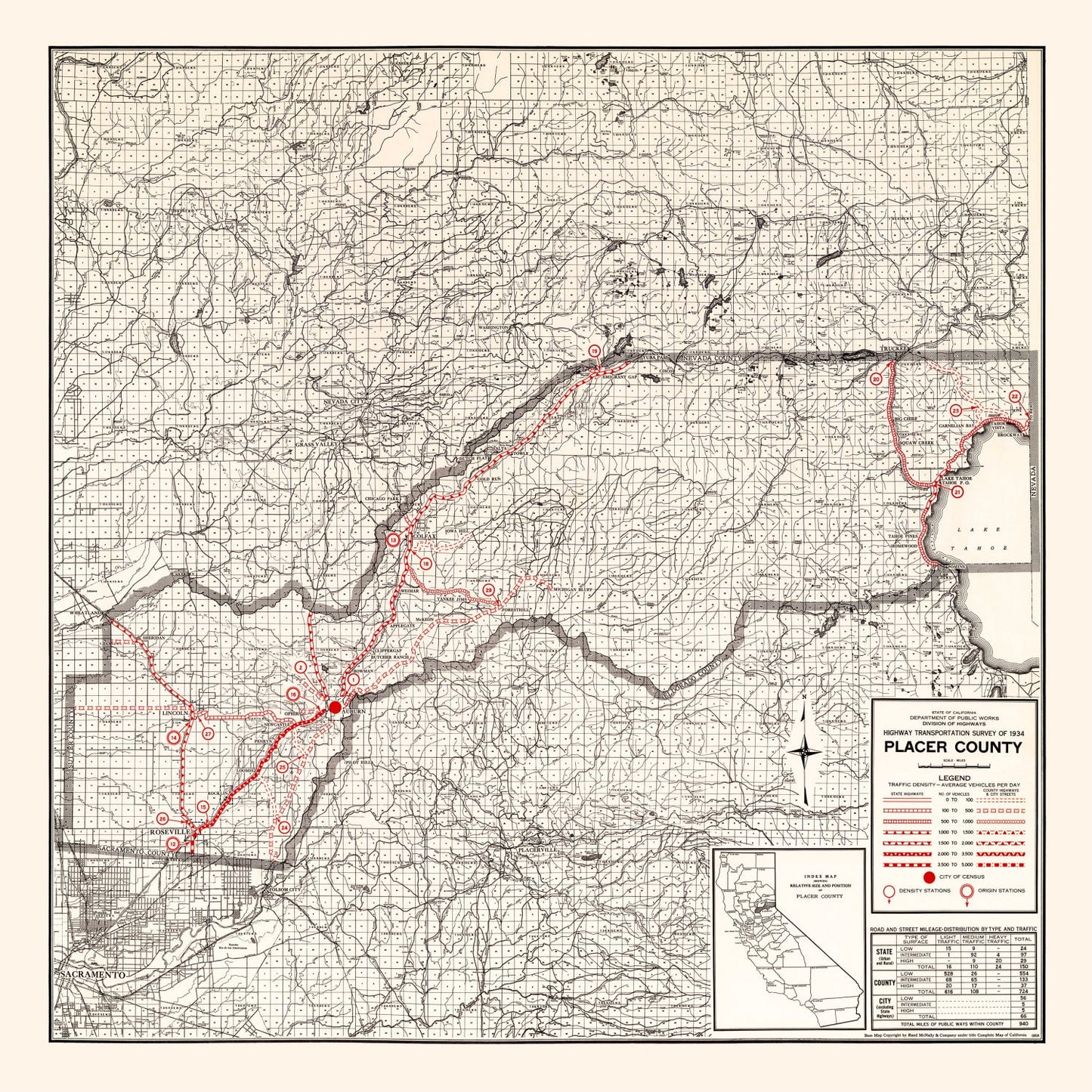 Vintage Map of Placer County, California, 1935