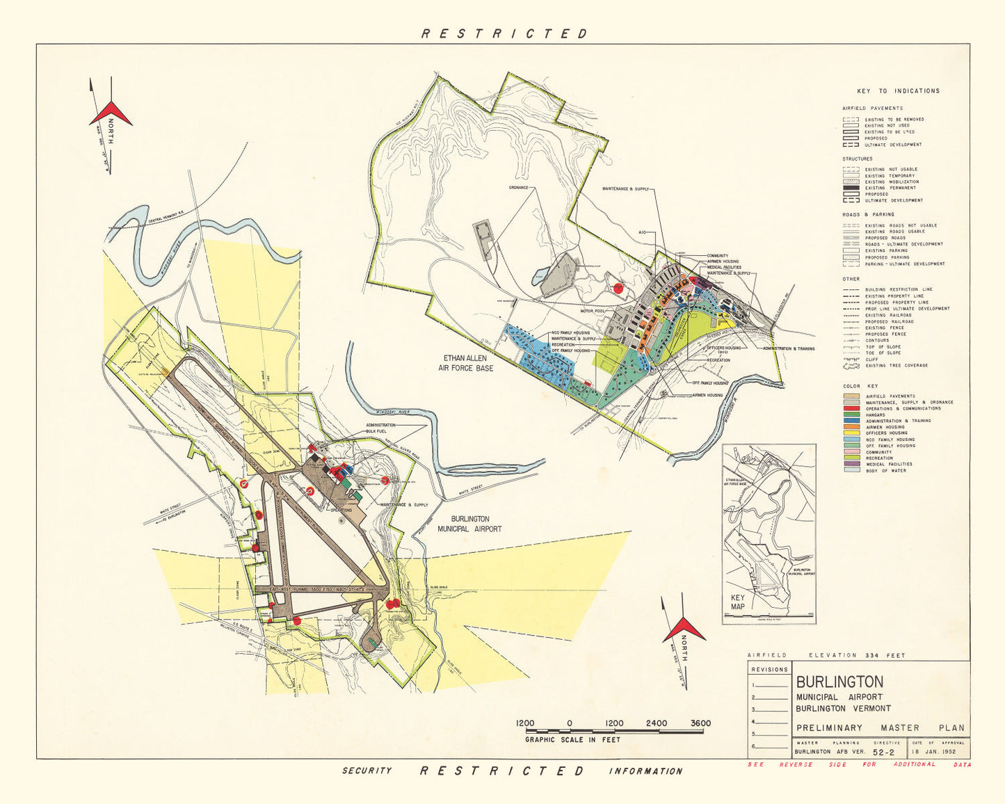 Vintage Map of Burlington Municipal Airport, 1952