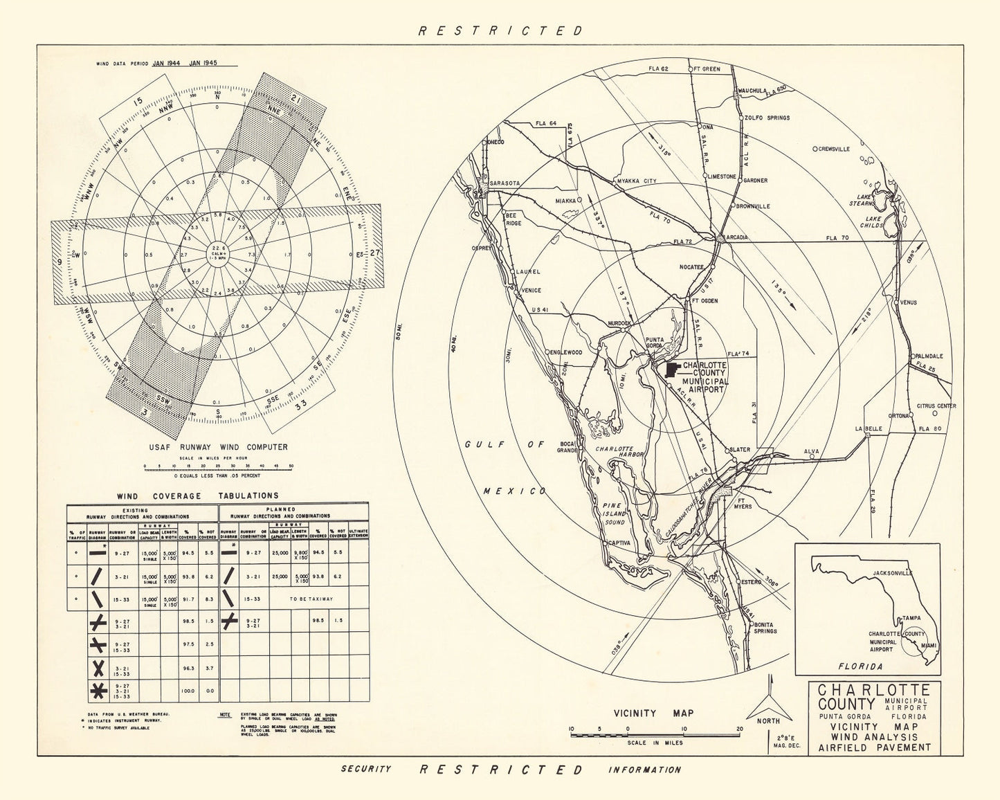 Vintage Map of Charlotte County Municipal Airport, Florida 1952