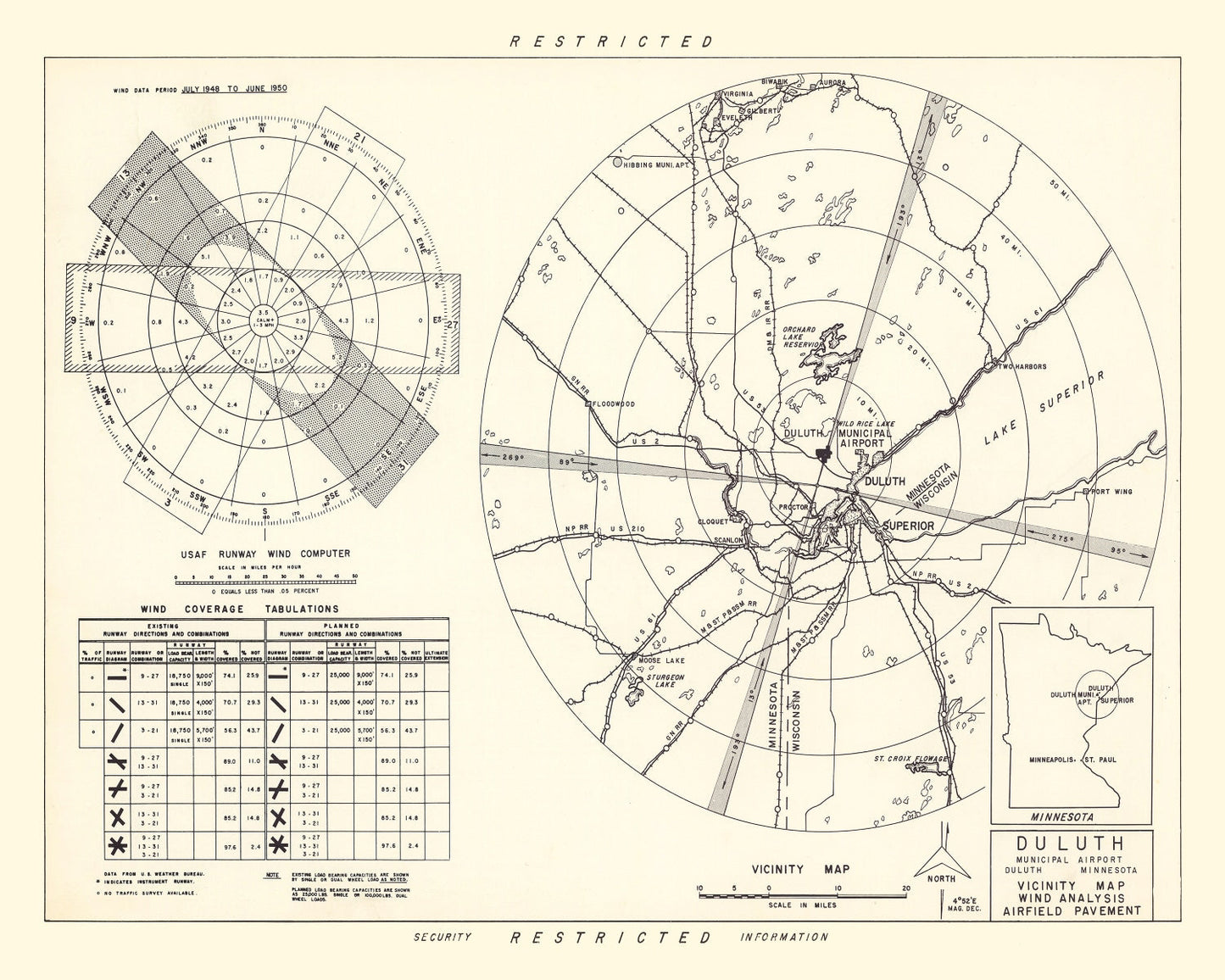 Vintage Map of Duluth Municipal Airport Vicinity, Minnesota 1951