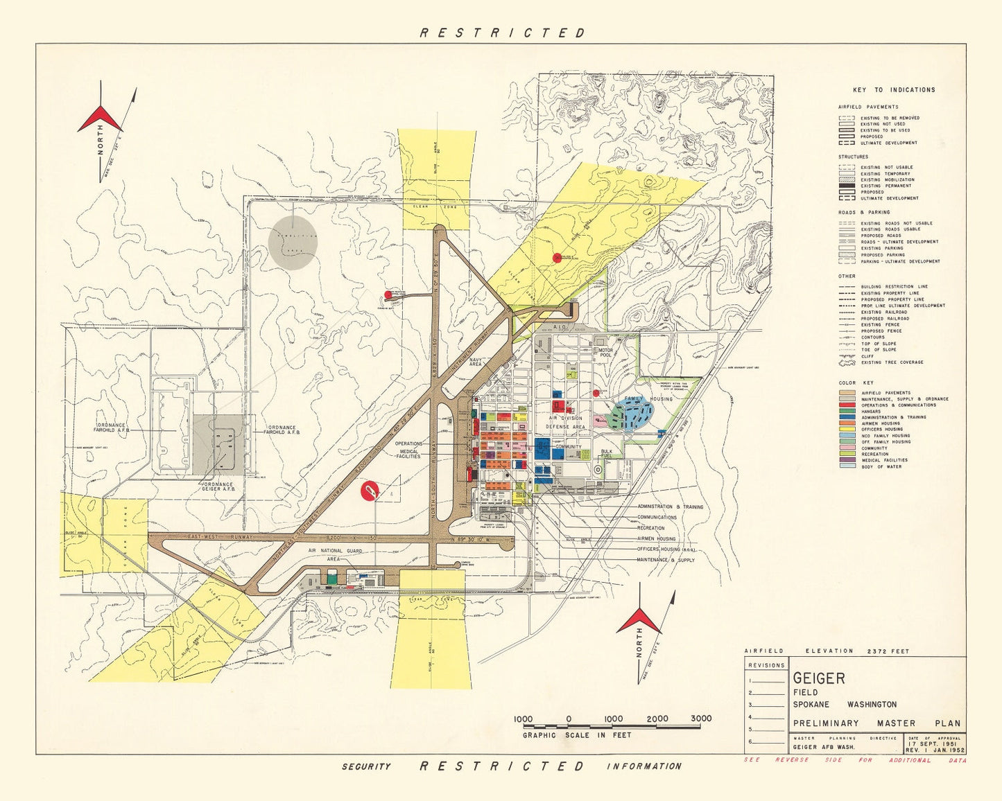 Vintage Map of Geiger Field, Spokane, 1952