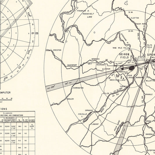 Vintage Map of Geiger Field Vicinity, Washington, 1952