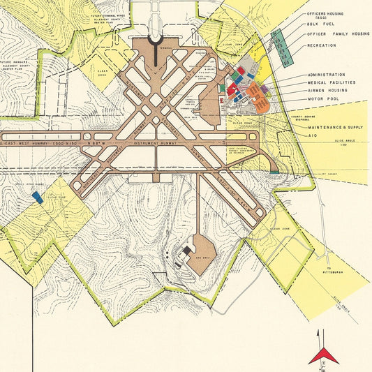 Vintage Map of Greater Pittsburgh Airport, 1951