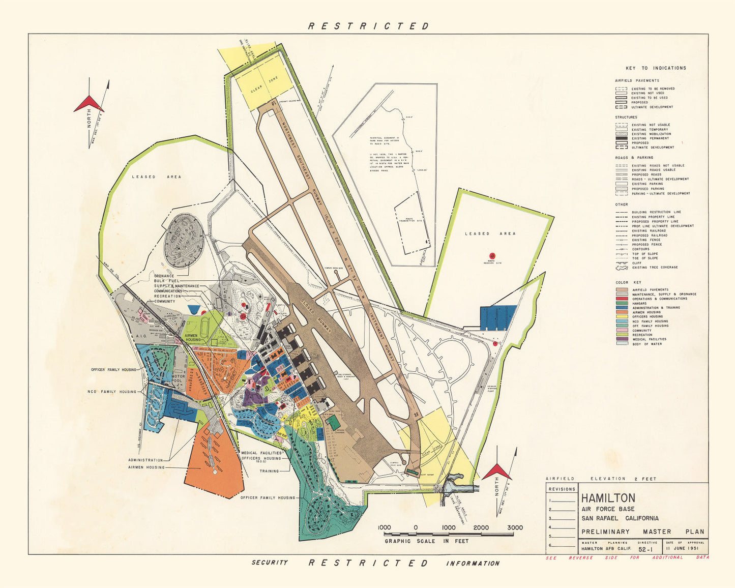 Vintage Map of Hamilton Air Force Base, California, 1951
