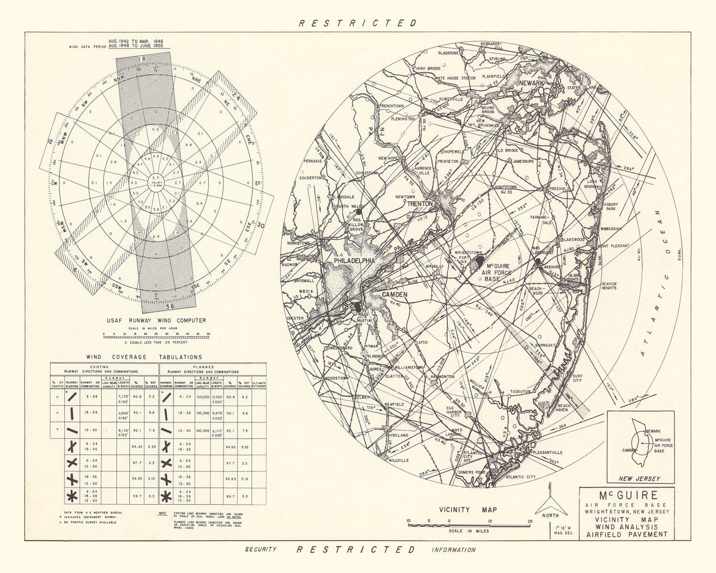 Vintage Map of McGuire Air Force Base Vicinity, New Jersey, 1951