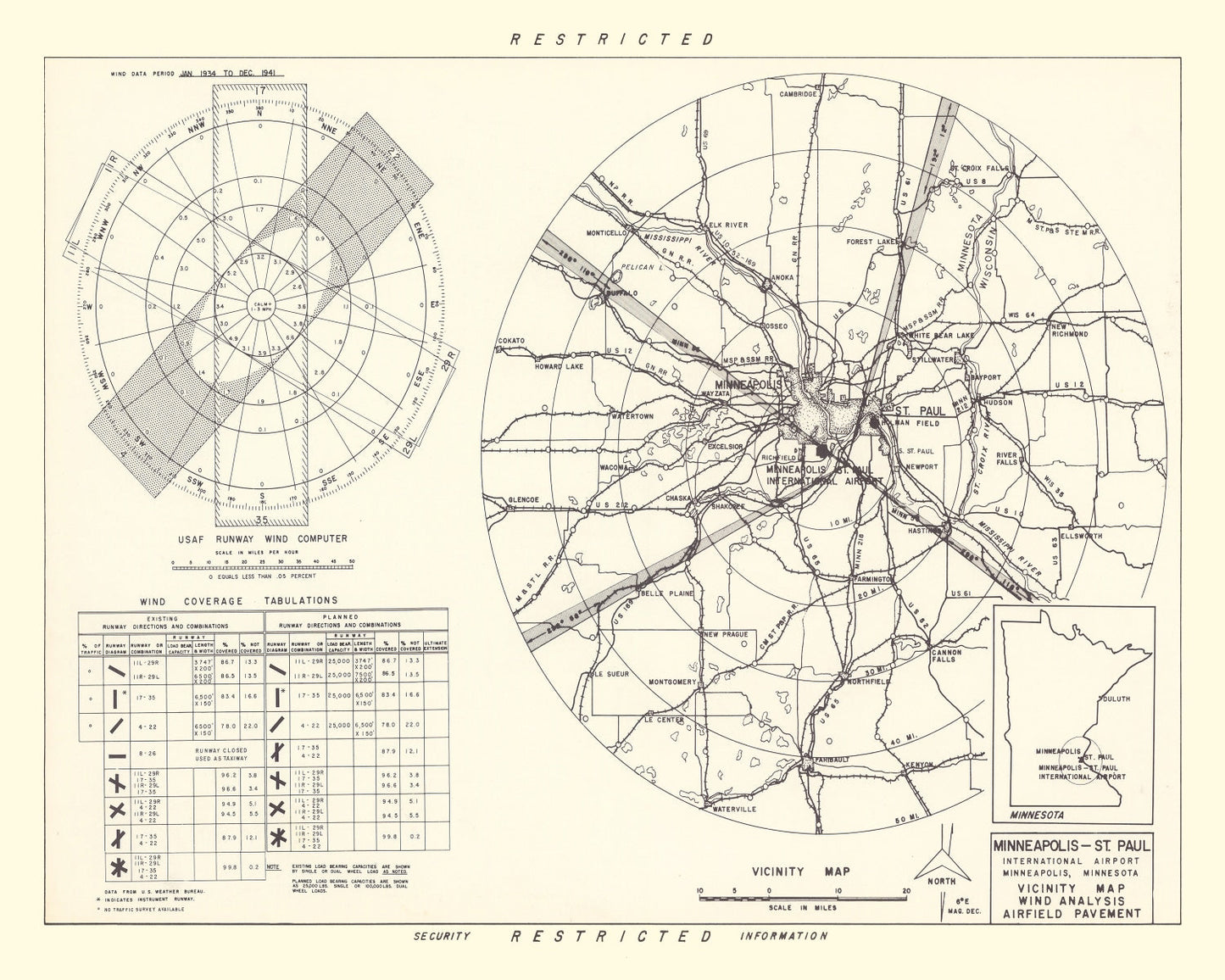 Vintage Map of Minneapolis-St. Paul Airport Vicinity, Minnesota, 1951