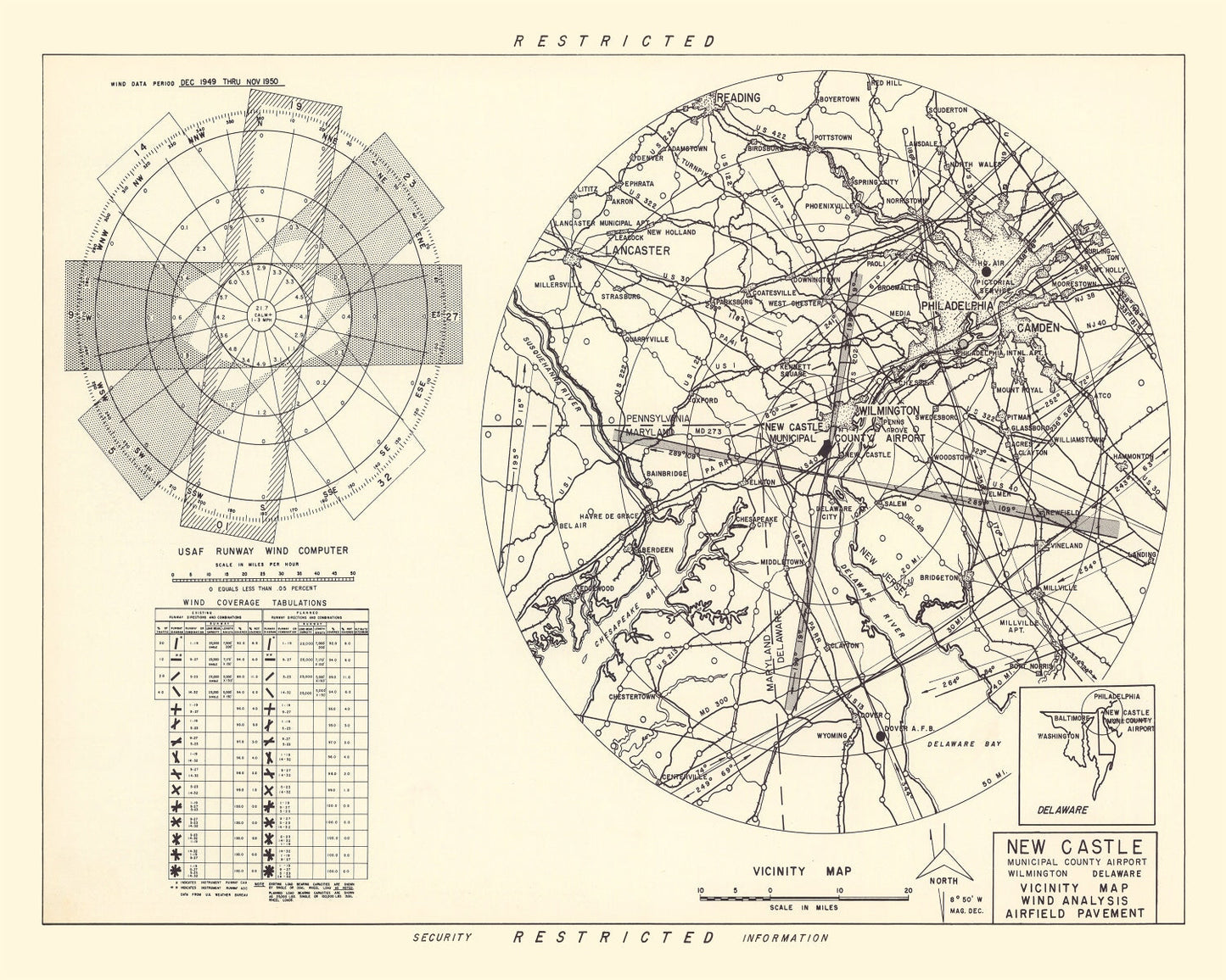 Vintage Map of the New Castle Municipal Airport Vicinity, 1951