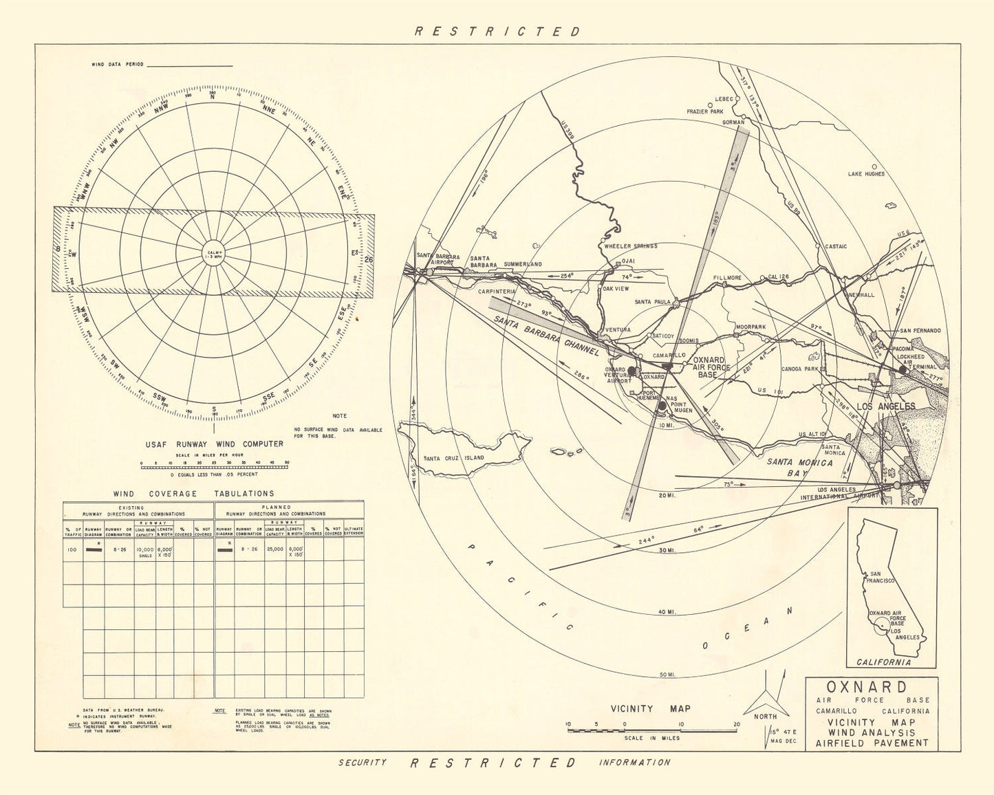 Vintage Map of Oxnard Air Force Base Vicinity, California, 1951